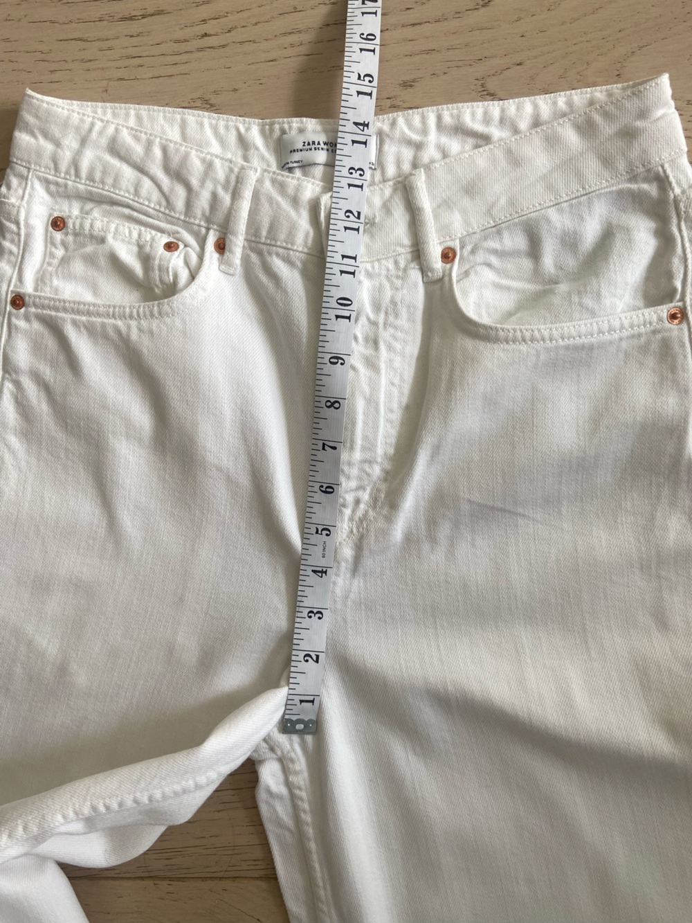 Zara High Rise Super Wide Crop Jeans Size 8 White 100% Cotton EUC - Picture 7 of 8